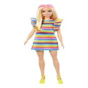 Boneca Barbie Fashionista Loira De Vestido De Arco-íris
