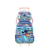 Kit Mochila de Rodinhas Lancheira Luxcel Stitch Azul