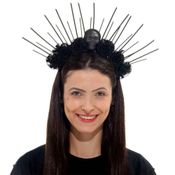 Tiara Halloween pra Fantasia de Caveira Mexicana Coroa de Luxo Com Rosas Pretas e Cranio de Esqueleto -