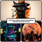 Painel Halloween Redondo Gatinhos Preto em Tecido Premium Veste Fácil Com Elástico + Suporte