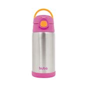 GARRAFA TÉRMICA INOX PAREDE DUPLA COM CANUDO ROSA 400ML BUBA