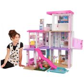 Casa de Bonecas com 75 Acessórios 3 Andares Piscina e Escorregador para Crianças a partir de 3 anos, BARBIE GRG93, Rosa