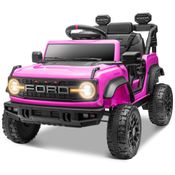 Carro Elétrico Infantil 12V Ford Bronco Raptor com Controle Remoto para Pais, Suspensão nas 4 Rodas, Música via Bluetooth e Luzes LED, Seizeen, Rosa