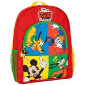 Mochila Escolar Infantil 35cm Disney Mickey Mouse, Pluto, Donald e Duck, Vermelha