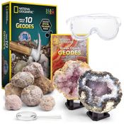 Kit de Escavação de Pedras Educativo 10 Geodos 2 Suporte de Exibição e Óculos, NATIONAL GEOGRAPHIC, Azul Aço