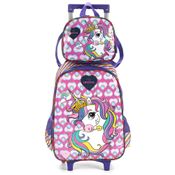 Kit Mochila Rodinhas Lancheira Luxcel Up4You Unicórnio Roxo