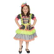 Vestido Junino Bambolê Bolinha Saia de Tulê e Tiara Colorido