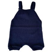 Jardineira Romper de Tricô Liso Tricô Kids Azul Marinho