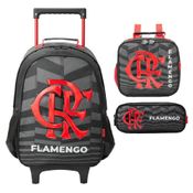 Kit Mochila De Rodinha Flamengo R1 +Lancheira +Estojo Duplo