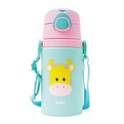 Garrafinha de Aluminio com Canudo 450 Ml Animal Fun Girafa Buba