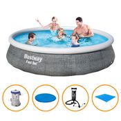 Piscina Inflável Fast Set 7.340 Litros Rattan com Filtro 220v Capa Bomba e Forro Bestway