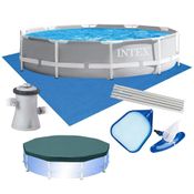 Piscina Intex 4.485L Estrutural Prism Cinza Capa Bomba 220v Forro Kit Limpeza