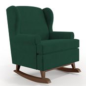 Poltrona De Amamentação Com Balanço Malu Base De Madeira P02 Suede Verde Musgo - Lyam Decor