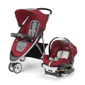 Carrinho de Bebê Travel System de 3 Rodas com Cesto Grande de Fácil Acesso, Capota Ajustável e Removível, Chicco Viaro, Cinza e Vermelho