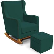 Poltrona de Amamentação com Balanço e Puff Mavie L02 Bouclê Verde - Lyam Decor