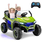 Carro Elétrico Infantil, Jeep com Controle Remoto, 2 Lugares, Suspensão de Mola, Partida Suave, Música via Bluetooth e FM, 12V, Olakids, Verde