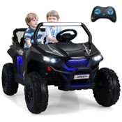 Carro Elétrico Infantil, Jeep com Controle Remoto, 2 Lugares, Suspensão de Mola, Partida Suave, Música via Bluetooth e FM, 12V, Olakids, Preto