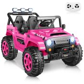 Carro Elétrico Infantil, Jeep com Controle Remoto, 2 Lugares Assento Extra Largo, Rodas com Maior Durabilidade e Luz LED, 24V, Hikole, Rosa Escuro