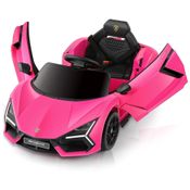 Carro Elétrico Infantil, Lamborghini com Controle Remoto, Porta de Tesoura, MP3 Player, Luz LED e Assento Largo, 12V, ELEMARA, Rosa