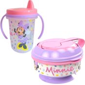 Copo Transição 330ml Antivazamento e Pote Papinha Kit Minnie