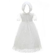 Vestido Batizado Luxo Branco Rendado Com Gorro