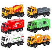 Kit Carrinho Caminhões Fricção de Ferro Super Truck 6 Unidades Polibrinq