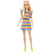 Boneca Barbie Fashionistas 197 Loira Aparelho Ortodôntico Vestido Arco-Íris HPF73 Mattel