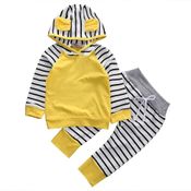 Roupa Bebê Conjunto Amarelo Capuz Com Orelhinhas Listrado