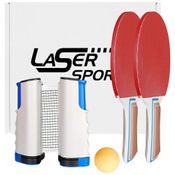 Kit de Ping Pong com Mesa Portátil, 2 Raquetes, 1 Bola, LASER SPORTS, Vermelho