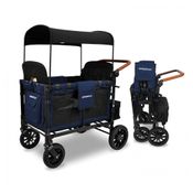 Carrinho de Passeio para 4 Crianças Multifuncional com Cobertura Removível e Dobramento, até 136 kg, WONDERFOLD W4, Azul