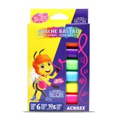 TINTA GUACHE BASTÃO 6 CORES NEON - ACRILEX