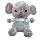 Elefante Pelúcia Cinza Com 29 Cm Altura Sentado Com Roupa