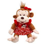 Macaca Pelúcia  38 Cm Vestido Vermelho