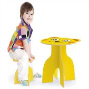 MESA INFANTIL TIGER MADEIRA MESINHA DIDATICA COM CADEIRA BANQUINHO DESMONTAVEL KIT AMARELA ANIMALKIDS JUNGES