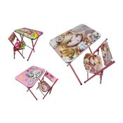 MESA INFANTIL ROSA COM CADEIRA DOBRAVEL EDUCATIVA KIT CRIANÇAS