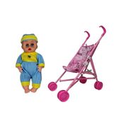 BONECA BEBE COM CARRINHO DE PASSEIO DOBRAVEL INFANTIL REBORN BRINQUEDO