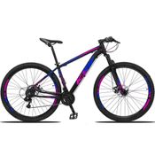 Bicicleta Aro 29 Ksw 27v Deore Freio Hidraulico Trava Guidão - - 19" Preto-Azul E Rosa