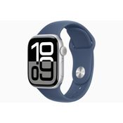 Apple Watch Series 10 (GPS 46 mm) Caixa Prateada em Alumínio com Pulseira Esportiva Azul (Denim)