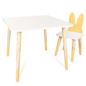 Kit Mesa e Cadeirinha Coelho Amarelo Infantil de Madeira MDF