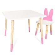 Kit Mesa e Cadeirinha Coelho Rosa Infantil MDF