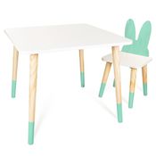 Kit Mesa e Cadeirinha Coelho Verde Infantil MDF