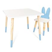 Kit Mesa e Cadeirinha Coelho Azul Infantil MDF