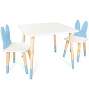 Kit Mesa e 2 Cadeirinhas Coelho Azul Infantil MDF