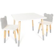 Kit Mesa e 2 Cadeirinhas Urso Cinza Infantil MDF