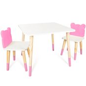 Kit Mesinha e 2 Cadeiras Urso Rosa Infantil MDF