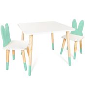 Kit Mesa e 2 Cadeirinhas Coelho Verde Infantil MDF