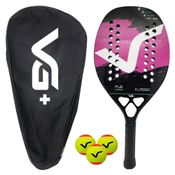 Kit Raquete de Beach Tennis Classic Full Carbon com 3 Bolas e Bolsa de Transporte Rosa VG Plus