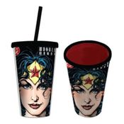 Copo Tampa Canudo Mulher Maravilha Expressive Face DC Comics