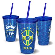 Copo Canudo 600ml - Brasil Hexa Azul