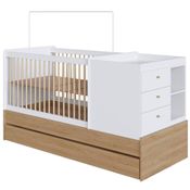 Berço Cama Multifuncional Com Auxiliar Bb023 Aveiro Oak Branco Comm Aveiro Oak Branco